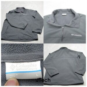 Columbia Jacket Mens Large Gray Fleece Lined Full Zip Softshell Outdoor‎ Hiking
